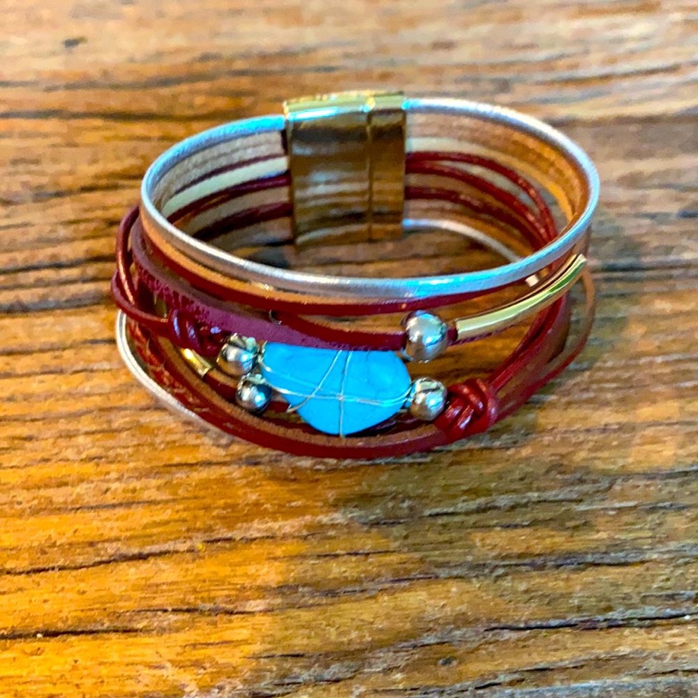 Boho turquoise leather bracelet